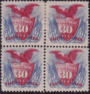 Scott #120-122, 1869 Pictorial Issue, Fradulent Blocks of Four